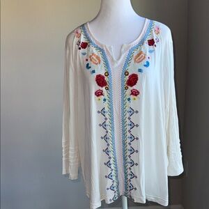 Floral Embroidered Cream Blouse